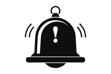 Alert Bell Ringing, Black Silhouette Icon with Exclamation Point on White Background