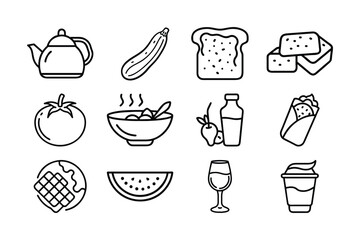 Assortment of Food and Drink Icons in Line Art vector
