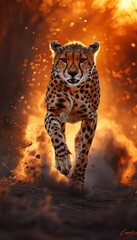 Fototapeta premium Cheetah sprinting swiftly through the expansive grasslands in pursuit of its agile prey
