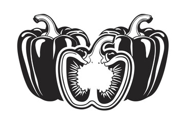 Black and White of Bell Peppers, Half Pepper with White Background