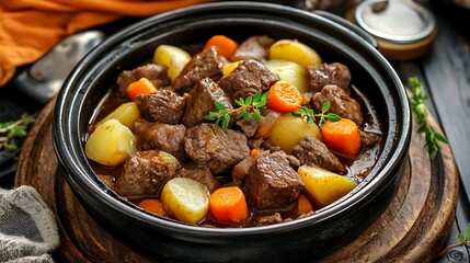 Beef meat stewed with potatoes carrots and spices