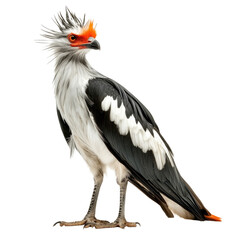 Fototapeta premium Unique secretary bird standing tall with striking feathers cutout isolated on transparent bg, png