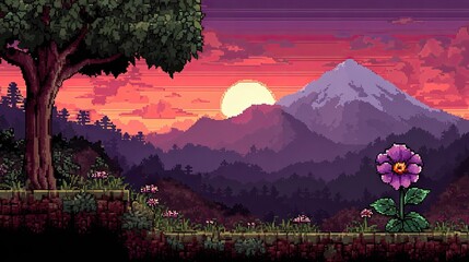 Pixelated Mountain Sunset