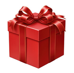 Obraz premium Bright red gift box with a shiny ribbon and bow cutout isolated on transparent bg, png