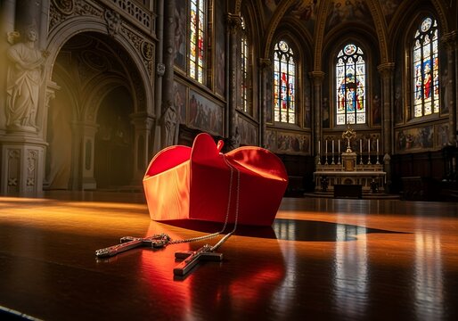 Red hat on table in church