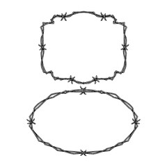 Barbed Wire Frame hand drawing vector isolated on background.