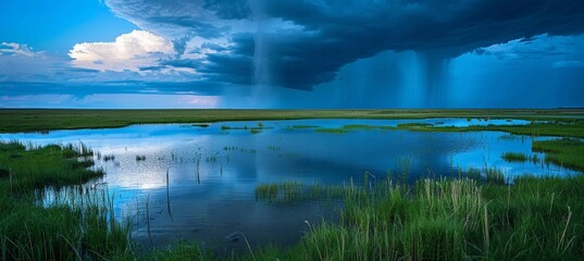 Dramatic storm clouds looming over a golden wheat field underneath the brooding sky
