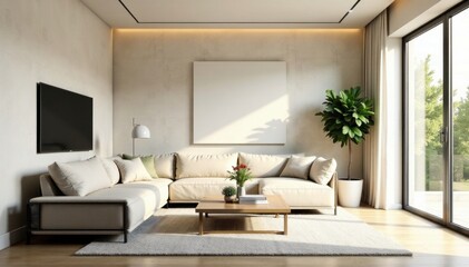 Bright, airy living room, subtle wall texture Modern lines, open plan , blank wall, decor, texture background