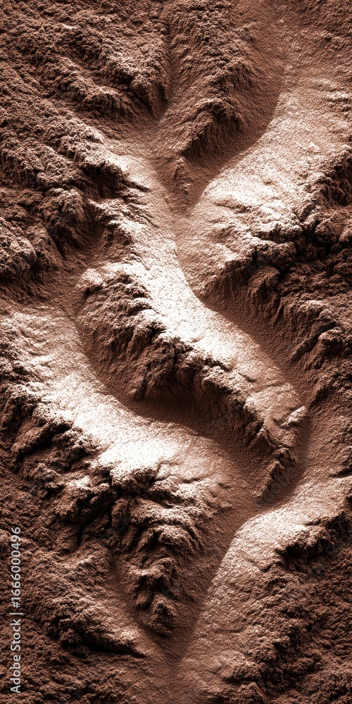 Aufkleber a captivating aerial view of a rugged, textured terrain with intricate patterns and shadows.