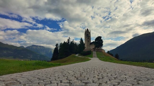 Ancient church of San Gian in the Engadine valley