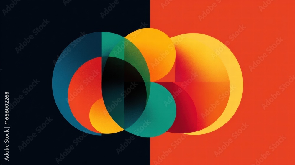 Poster abstract composition showcasing colorful overlapping circles and geometric shapes.