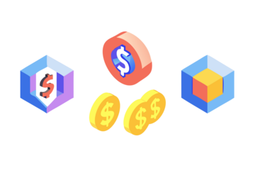 Digital currency and cryptocurrency assets with dollar symbols in isometric 3d illustration