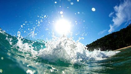海面の水しぶき。動きのある水しぶきのイメージ。Splashes on the surface of the sea. An image of moving water splashes.