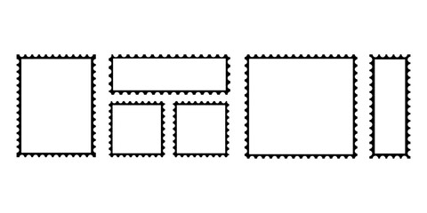 Set of blank rectangle and square postage stamp vector icons. Postage stamp set. Mockup postage stamps. Blank postage stamp borders templates.