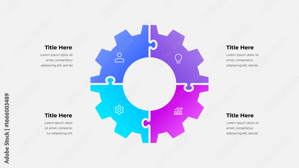 Poster multicolored segmented gear design infographic with icons representing business concepts and workflo
