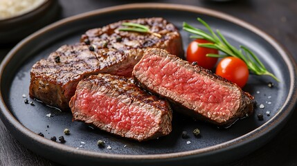 Beef steak cut on slices on a plate
