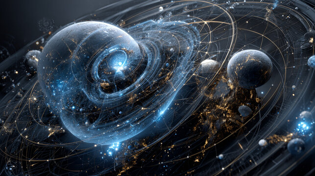Abstract image of a number one in the form of a starry sky or space, consisting of points, lines, and shapes in the form of planets, stars and the universe. Vector digit 1 wireframe concept.