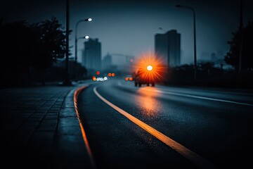Night Cityscape with Wet Street