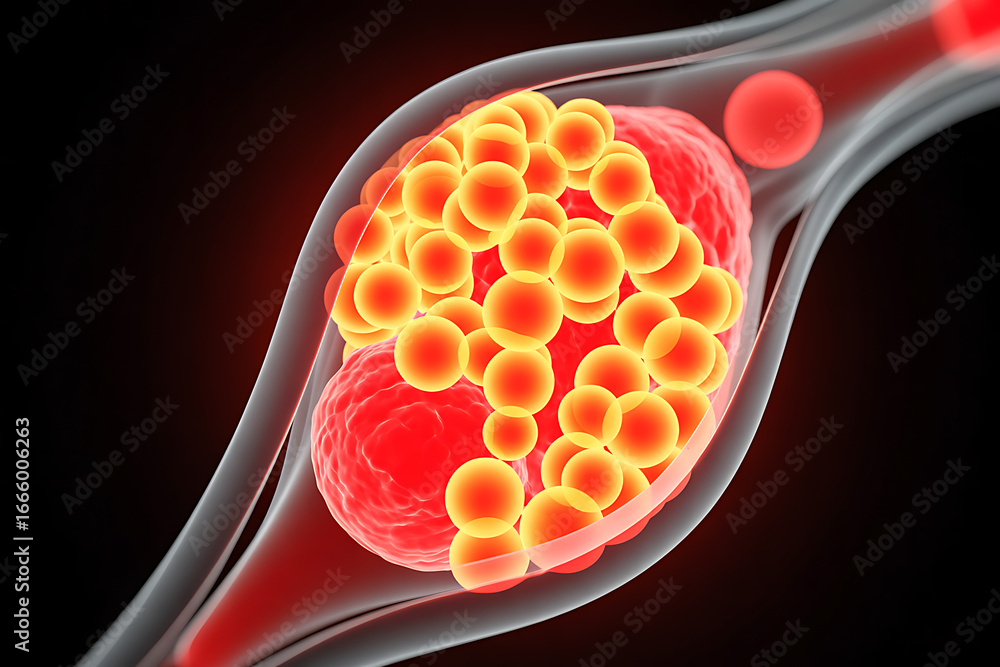 Aufkleber 3d rendering of a blood clot blocking an artery with spherical cells causing vascular obstruction fo