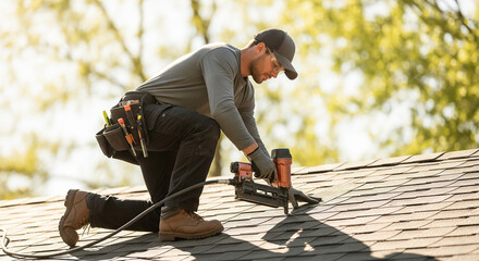 Roofer Using a Nail Gun