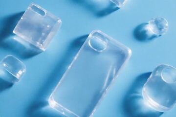 ice cubes on blue background