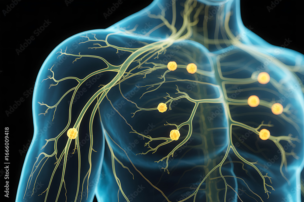 Aufkleber 3d medical visualization of the lymphatic system with highlighted nodes and vessels showing anatomy 