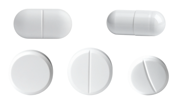 white medical pill. Healthy product concept with supplements in capsules.