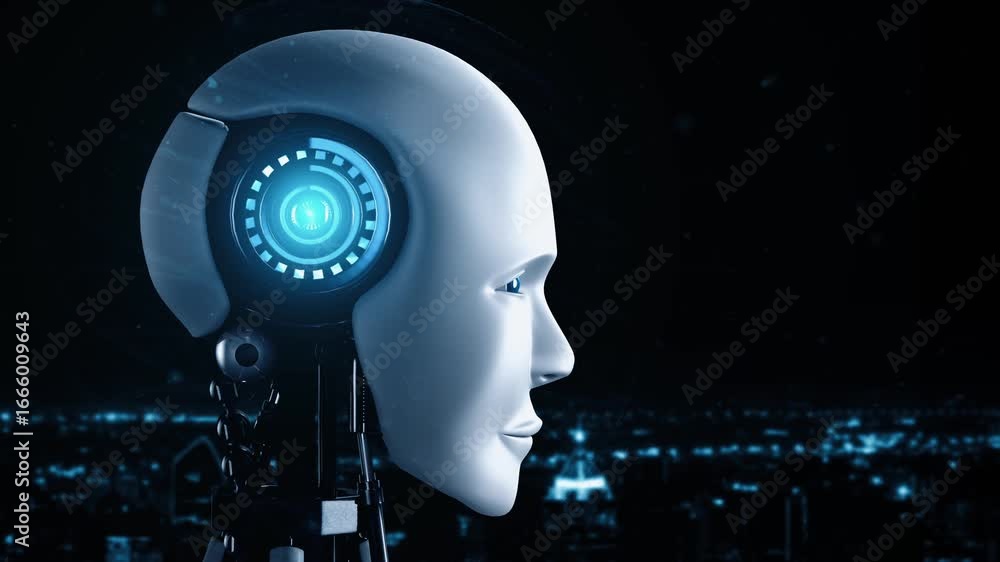 Poster futuristic robot artificial intelligence huminoid ai transportation analytic technology development 