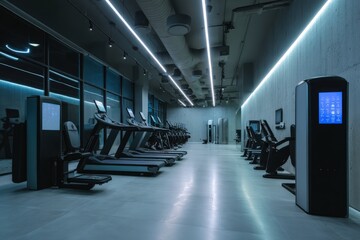 Modern Gym with Treadmills and Exercise Equipment