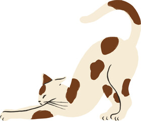 Playful illustration of a spotted cat stretching forward, great for pet lovers, animal artwork, and creative stock graphics