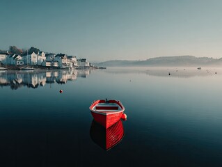 Red Boat on Calm Waters