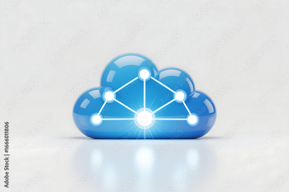 Poster modern cloud computing concept with glowing network connections for data storage and security