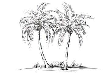 Obraz premium Palm tree outline sketch drawing plant tranquility.