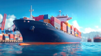 Obraz premium A massive cargo ship carries containers across the ocean, facilitating global trade and transport.