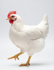 Fototapeta premium White hen poultry farm bird animal agriculture livestock closeup.