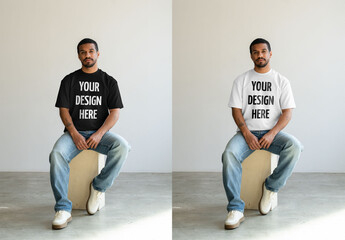 Mockup Of Man Wearing Customized T-Shirt, Front View