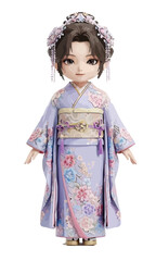 Full-body chibi character in elegant pastel kimono with floral patterns standing gracefully 