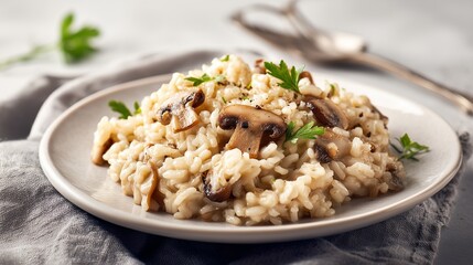 Delicious risotto mushroom served on plate appetizing meal for a culinary delight, ready to eat