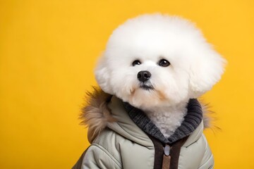 Adorable Bichon Frise in a Cozy Winter Jacket