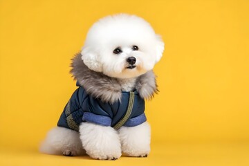 Adorable Bichon Frise in Stylish Winter Coat
