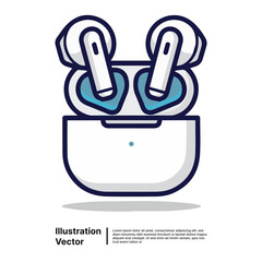 Wireless Earbuds in Charging Case Portable Audio Illustration
