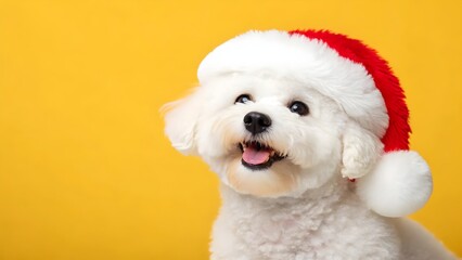 Joyful Bichon Frise in Santa Hat