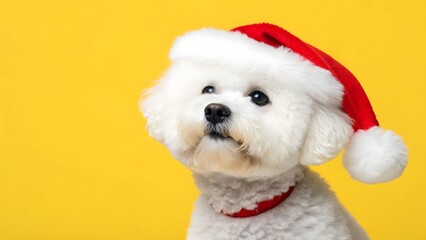 Adorable Bichon Frise in Santa Hat for Christmas