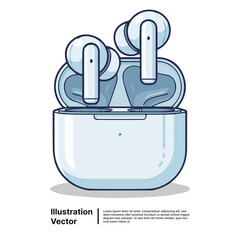 Wireless Earbuds in Charging Case Portable Audio Illustration