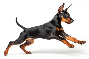 Miniature Pinscher Puppy in Mid-Leap