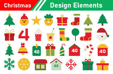 Christmas Design Elements Collection with Trees Gifts Ornaments and Festive Icons