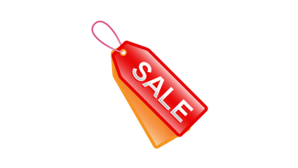 Vibrant red and orange promotional tag with 'SALE' text, symbolizing limited-time offers and significant price reductions for eager shoppers seeking discount opportunities
