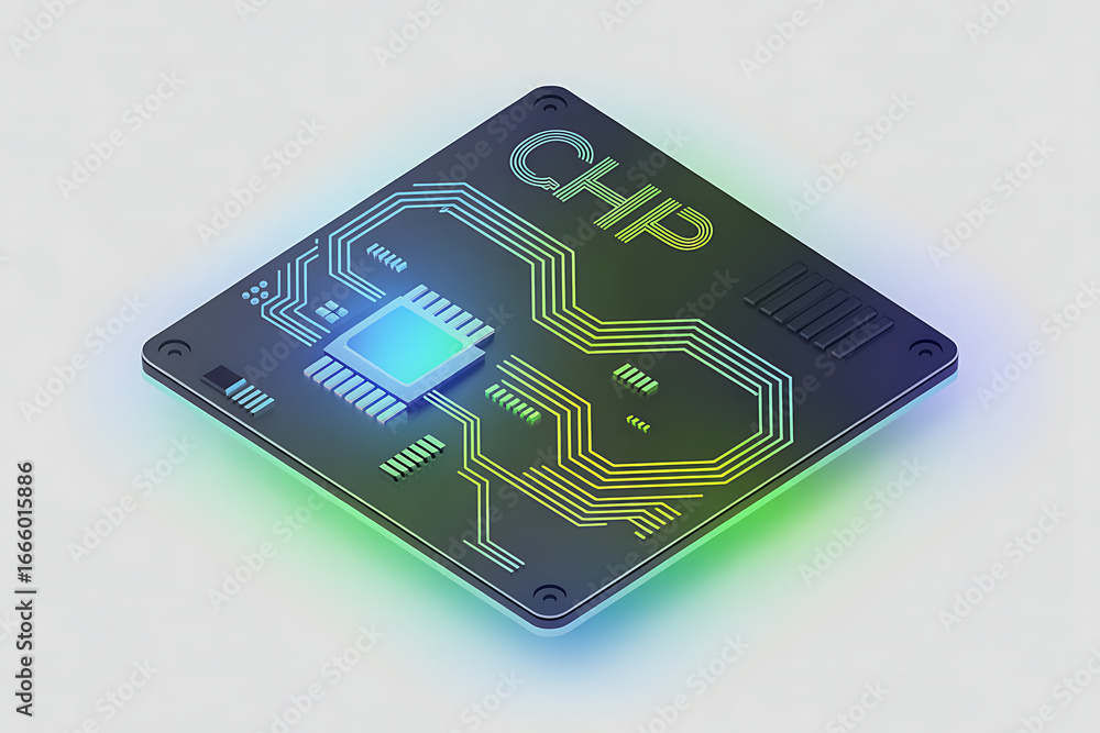 Poster modern digital circuit board showcasing advanced technology and innovative computer chip design