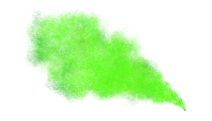 Vivid green smoke cloud on transparent background, ideal for graphic design, digital art, posters, or special effects projects. High-resolution isolated element. Ink cloud
