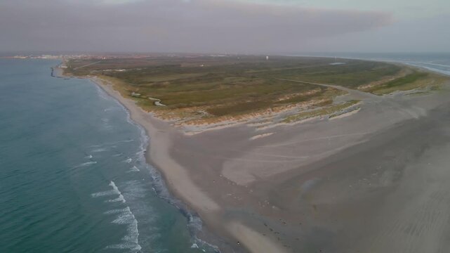 Morning aerial views of Grenen on the Northern Tip of Denmark